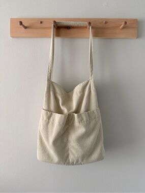 Cream Corduroy Shoulder Tote